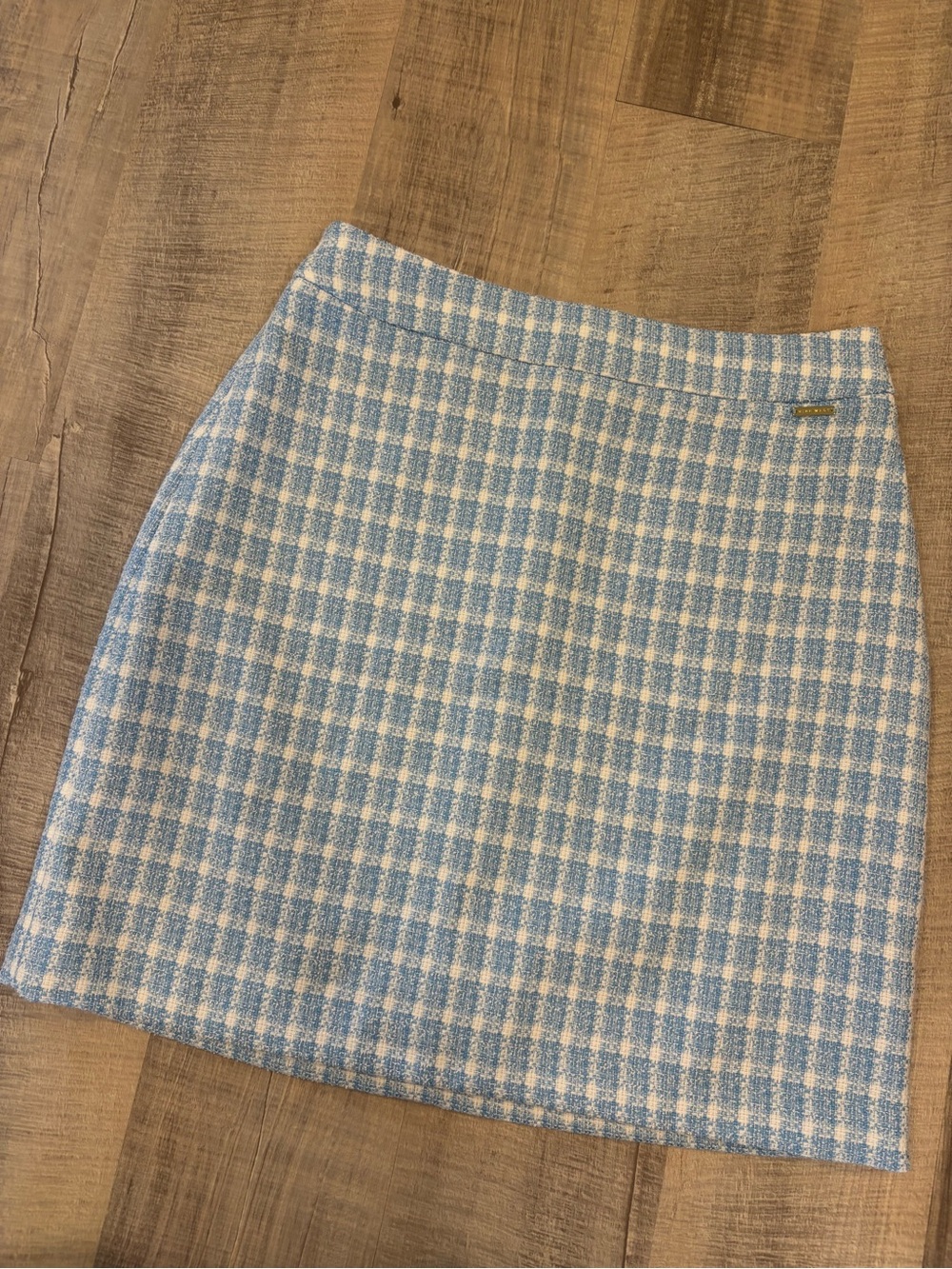 Nine West Light Blue and White Houndstooth Mini Skirt
